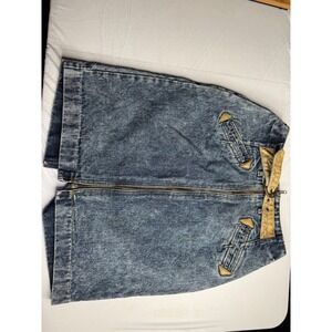Weathered Blues Vintage Acid Wash Denim Mini Skirt Leather Trim Western Size 10